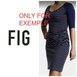 FIG Voyage Canada Striped Blue 3/4 Sleeve Ruched Side Dress - Small